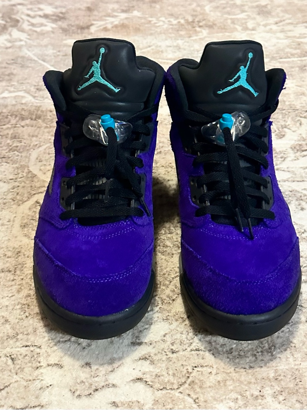 Retro Jordan 5s Grapes Men's Suede Basketball Sneakers with Teal Jumpman